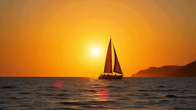 Boat Sails into Sunset