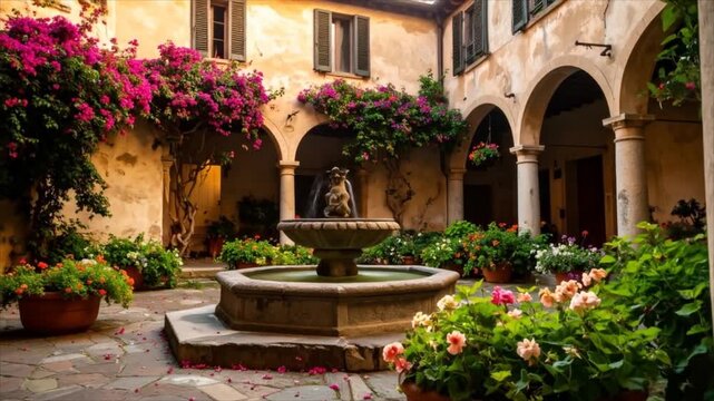 Beautiful courtyard garden with fountain