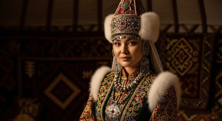 Fototapeta premium Central Asian warrior in traditional dress with sword