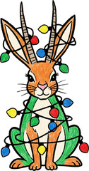 A Jackalope Tangled in Colorful Christmas Lights