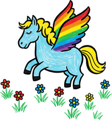 A Pegasus Landing Gracefully in a Flower Field