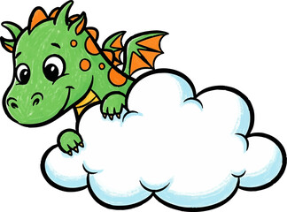 Obraz premium A Shy Dragon Hiding Behind a Puffy Cloud