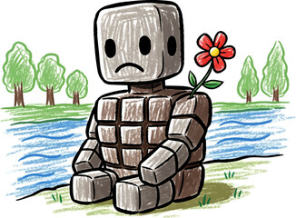 Lonely Golem with a Flower Growing on its Shoulder