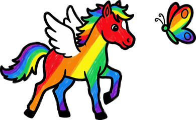 Pegasus Foal Chasing a Rainbow Butterfly