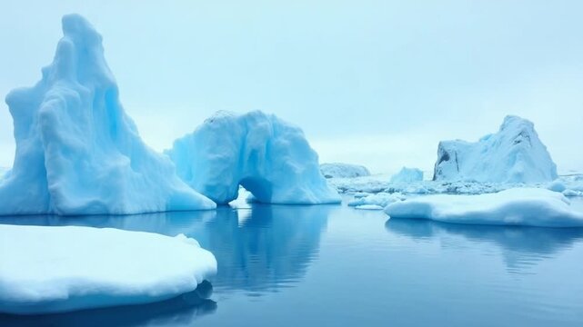 Blue icebergs of Antarctica with frozen and snow covered Antarctic scenery