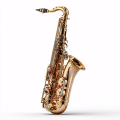 Shiny gold saxophone reflecting light, perfect for jazz and classical vibes.