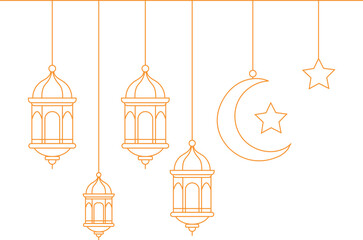 Islamic lantern hanging line art decoration