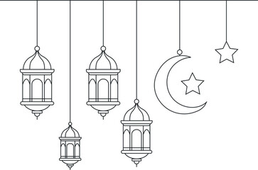 Islamic lantern hanging line art decoration