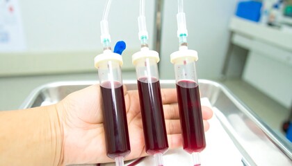 Blood collection vials held in hand