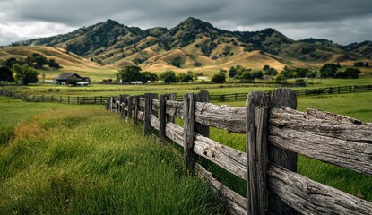 Rustic countryside scene with weathered fence
