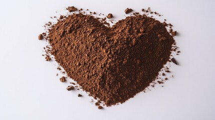Heart-shaped cocoa powder on white background