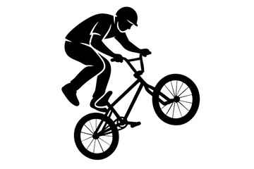 Naklejka premium Silhouette-style BMX rider performing a tailwhip trick
