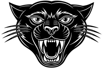 High-quality vector illustration of a fierce black panther head mascot logo. The aggressive roaring wild cat design features sharp fangs, piercing eyes, and bold outlines, perfect for esports teams, s