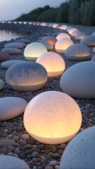 Fototapeta premium Gradient pebble 3D shapes. Smooth pebble-like 3D forms with dual-tone gradient and soft glowing finish.