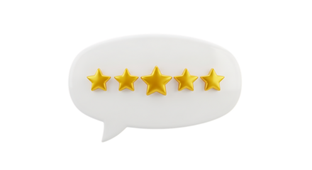 3d illustration of five star rating in a speech bubble isolated on transparent background
