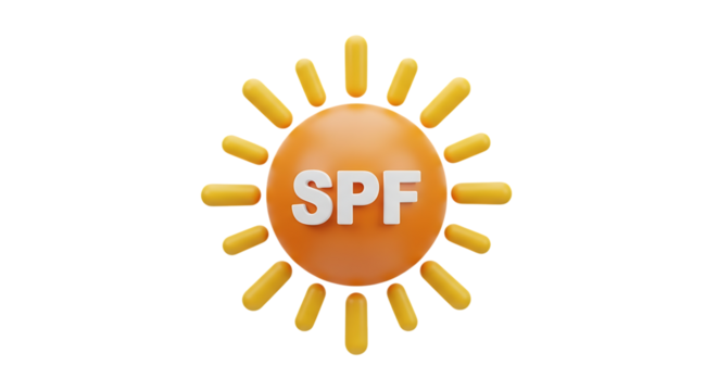 3d illustration of sun icon with spf text isolated on transparent background - Powered by Adobe