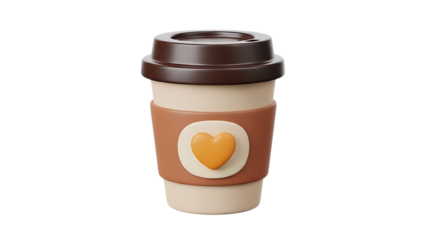 3d illustration of coffee cup with heart symbol isolated on transparent background