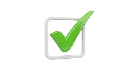 3d illustration of green check mark in a square box isolated on transparent background