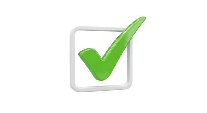 3d illustration of green check mark in a square box isolated on transparent background