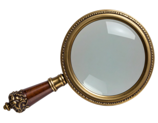 Vintage Magnifying Glass with Brass Frame PNG