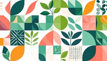 Geometric Nature Pattern with Colorful Leaves