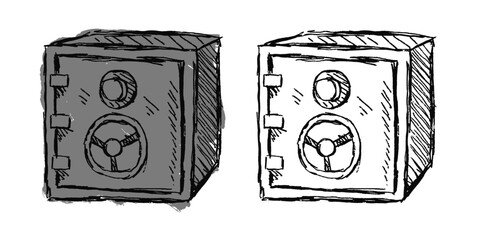 Grunge hand drawn sketch vault safe vector for security, finance, and data storage. Useful for illustrating a rough, hand-drawn look for a business or a creative project.
