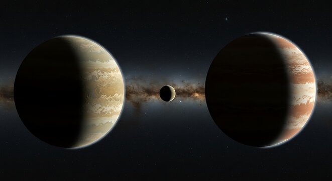 Binary Planet System with Shared Moon. - Powered by Adobe