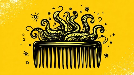 Golden comb with mystical tendrils. Yellow backdrop