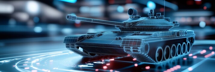 Holographic projection of a modern tank is being analyzed