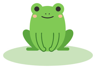 A cheerful, cartoon-style green frog sitting on a lily pad, smiling.