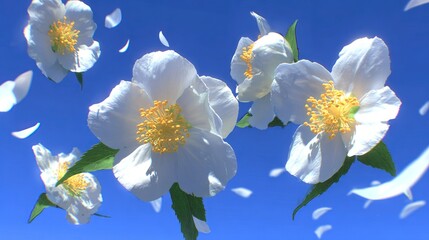Obraz premium White flowers float in a vibrant blue sky