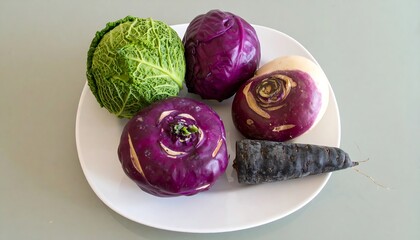 Assorted colorful root vegetables on a plate