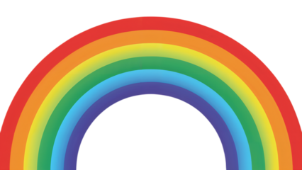 A vibrant rainbow arc with multiple colorful bands, isolated on a transparent background