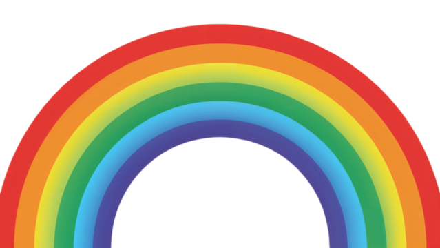 A vibrant rainbow arc with multiple colorful bands, isolated on a transparent background