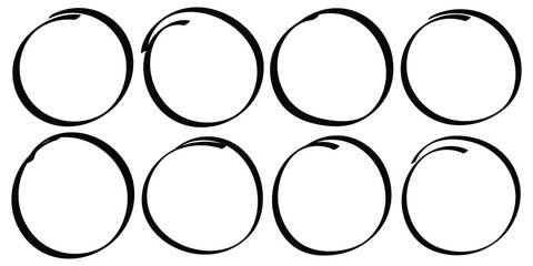 Handdrawn doodle grunge circle highlights. Charcoal pen round ovals. Marker scratch scribble inrounder. Outline drawing line clipart symbol. eps 10