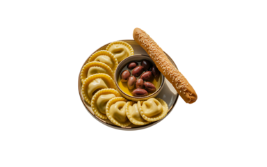 Ravioli with beans and breadstick isolated on transparent background