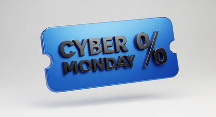 Blue cyber monday discount coupon floating on white background