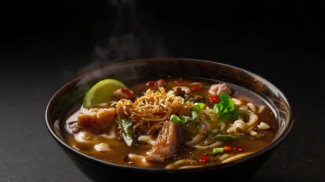 Traditional Thai Beef Noodle Soup with Fresh Herbs
