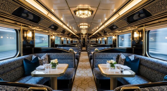 Luxurious Train Interior with Plush Seating and Elegant Decor for Upscale Travel