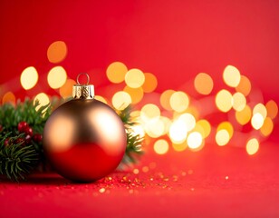 Fototapeta premium Christmas ornament on red background with lights