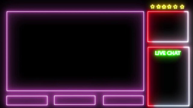 Neon animated intermission stream overlay with hud facecam border, Intermission Stream Overlay Animated, Neon Sign looping facecam and chat for live streaming