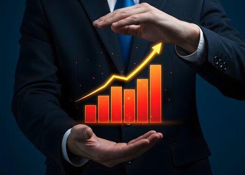 Businessman tries to stop the growth of the red graph. Indicator of high expenses, growth of crime or corruption and other negative news. Rising expenses, economic downturn.
