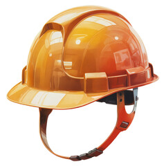 Bright orange construction hard hat with a suspension system, isolated on transparent background