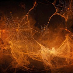 Abstract fiery nebula with intricate glowing threads and cosmic dust creating a vibrant energetic celestial scene