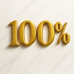 Shiny gold 100 percent symbol on light marble background 3d render for success approval guarantee and full quality rating concept