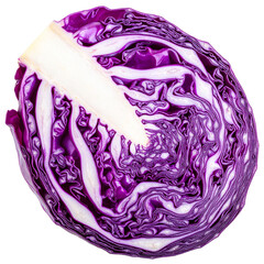 Obraz premium Vibrant Purple Cabbage Isolated On White Background: A captivating, close-up view of a fresh, halved purple cabbage, revealing its intricate layers and textures, showcasing its culinary potential.