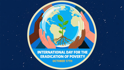 Fototapeta premium Holding the earth with seedlings in both hands, representing the global effort to eradicate poverty, used for the promotion of International Day for the Elimination of Poverty. 