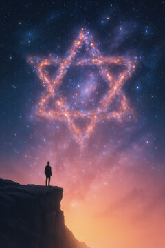 Inner spirit awakening beneath a vast glowing star formed by cosmic light above a lone figure on a cliff symbolizing self discovery intuition hope purpose spiritual connection and inner guidance