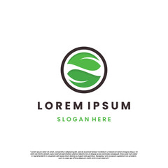 Modern green leaf circle logo design template symbolizing eco, nature, organic, environment.