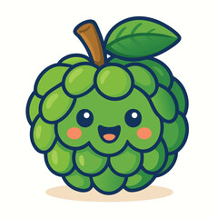 Custard Apple Fruit with Cute Face Vector Illustration